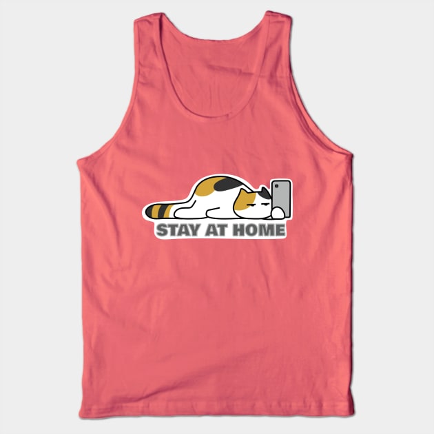 Calico Cat Stay At Home with Phone Tank Top by merahituhijau